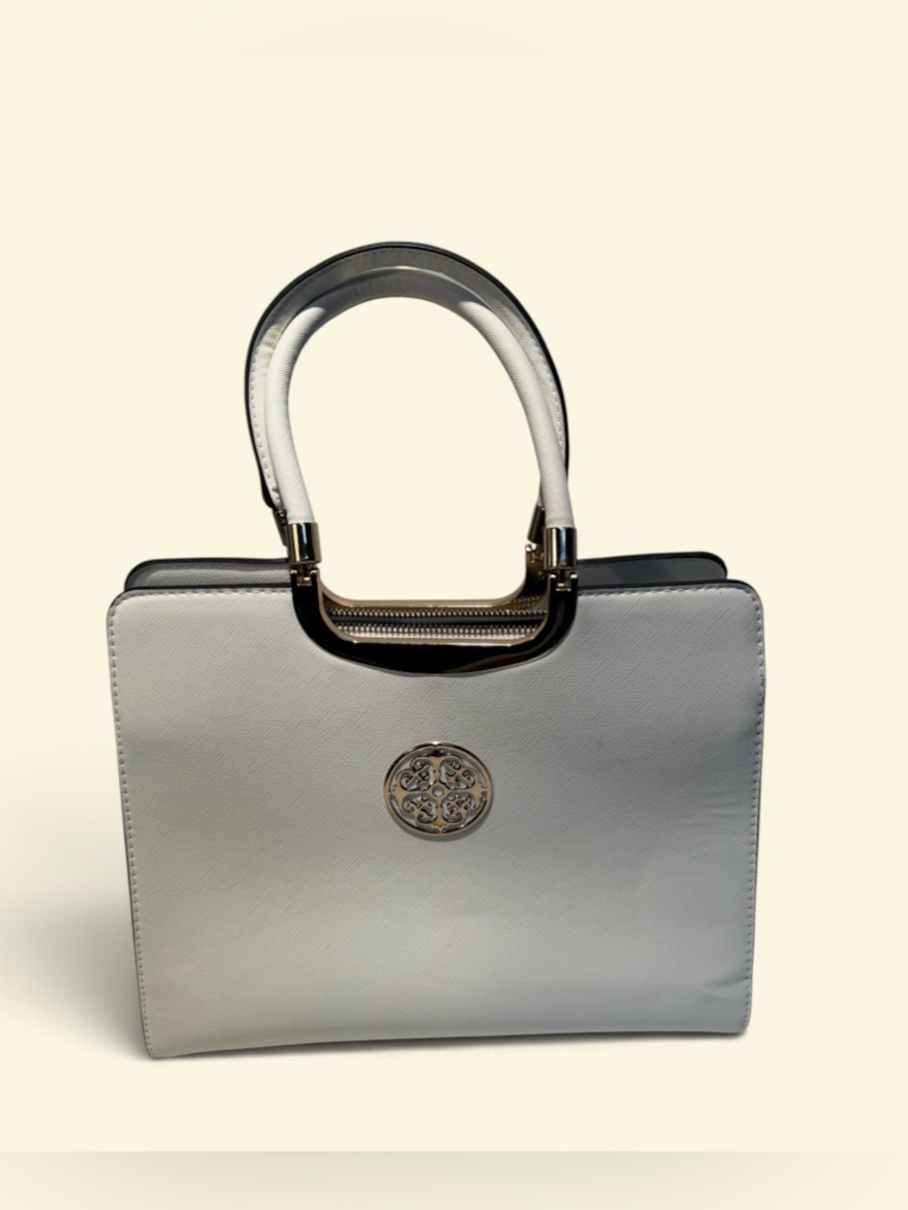 Elegant White Handbag with Gold Accents